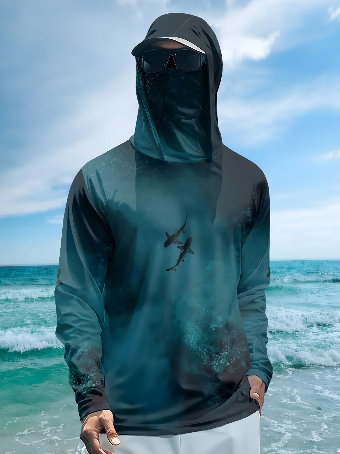 UPF50+ Men Fishing Hoodie With - Fishing Mask Sun Protection review and price